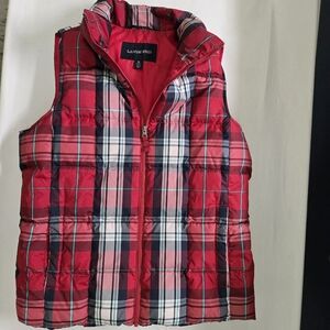 Lands' End Womens Adult Red Plaid Puffer Vest
